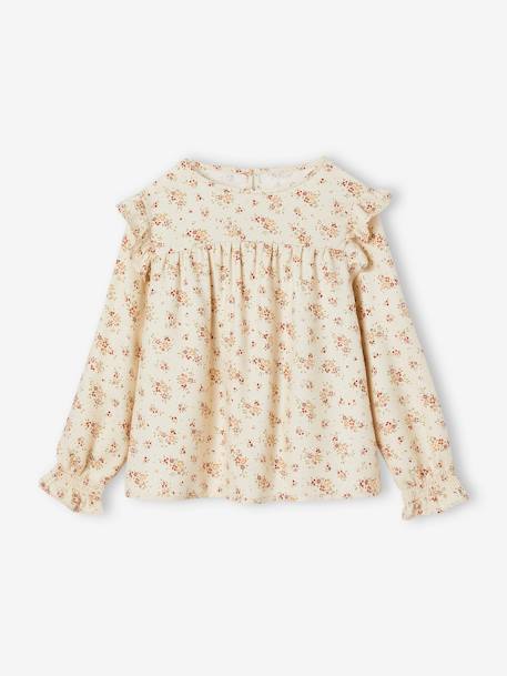Floral Blouse with Ruffled Sleeves for Girls ecru - vertbaudet enfant 