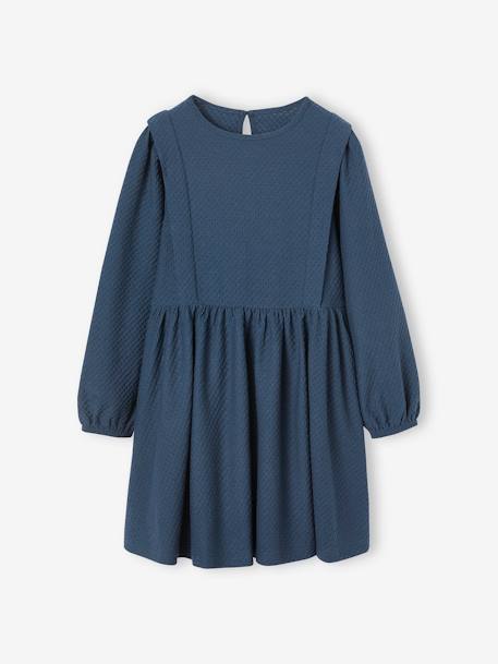 Long Sleeve Dress in Relief Fabric for Girls hazel+navy blue - vertbaudet enfant 