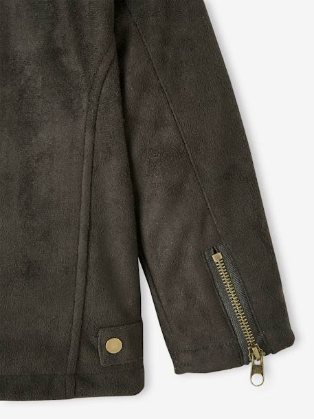 Perfecto Style Jacket in Nubuck for Girls anthracite+Camel - vertbaudet enfant 