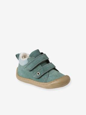 -Pram Shoes in Soft Leather, Lined in Fur, for Babies, Designed for Crawling