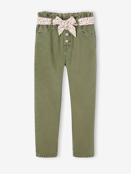 Paperbag Trousers & Floral Belt for Girls apricot+green+mauve - vertbaudet enfant 