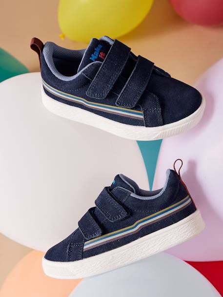 Leather Trainers with Hook-and-Loop Straps for Children, Designed for Autonomy navy blue - vertbaudet enfant 