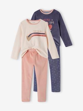 -Pack of 2 "Love" Pyjamas in Velour for Girls