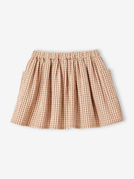 Gingham Skirt with Buttons chequered brown - vertbaudet enfant 