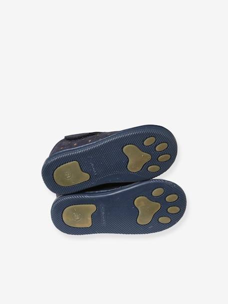 Indoor Shoes in Smooth Leather with Hook-&-Loop Strap, for Babies printed blue - vertbaudet enfant 