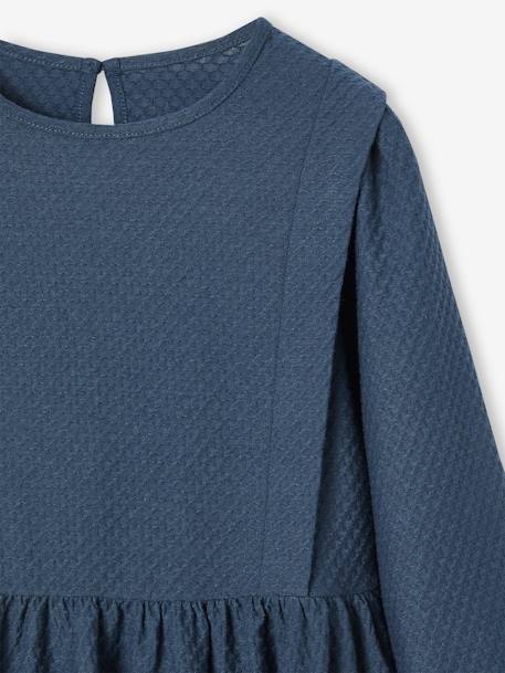 Long Sleeve Dress in Relief Fabric for Girls hazel+navy blue - vertbaudet enfant 