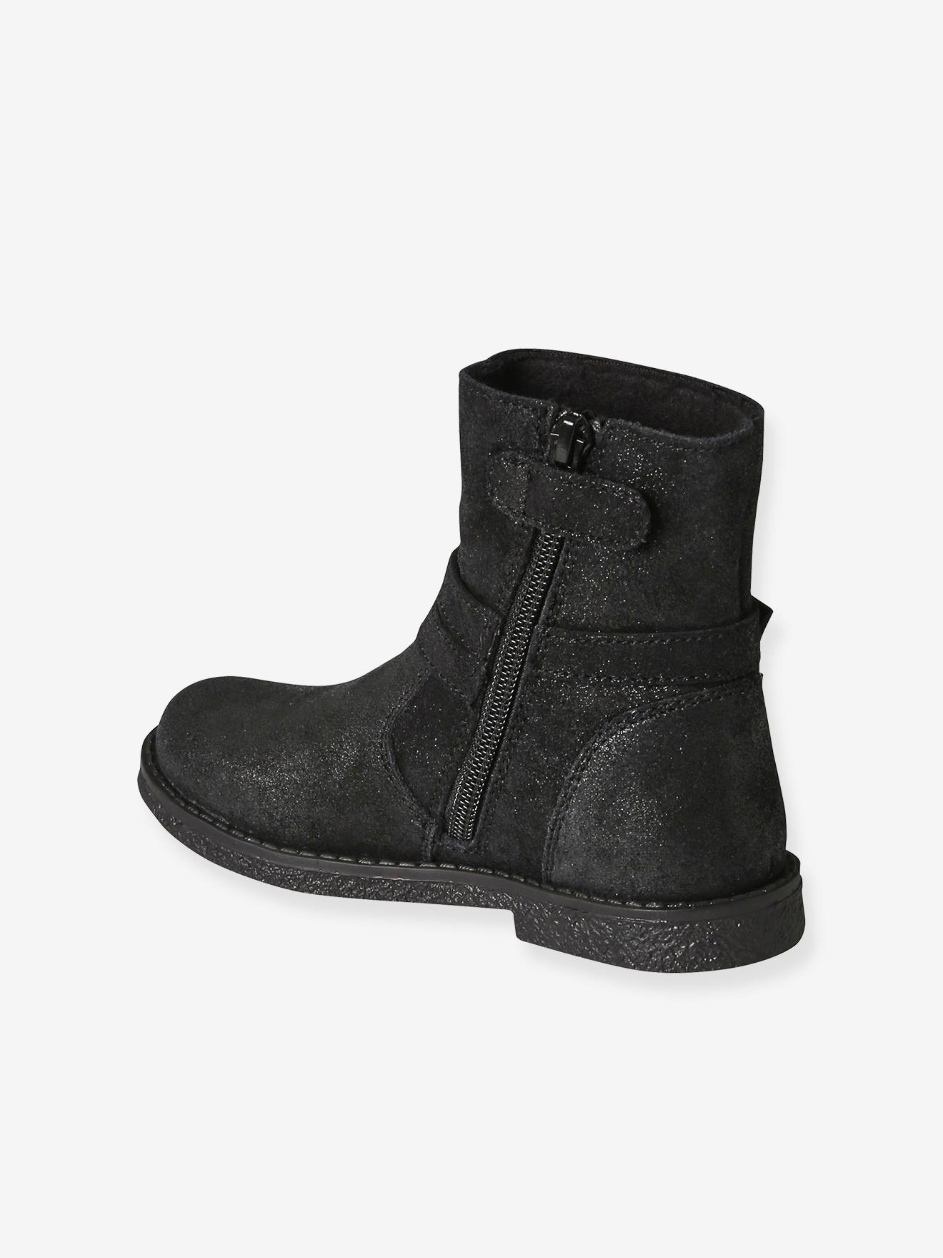 Bottes En Cuir élastiquées Pailletées Pour Enfant - Vertbaudet, Fermeture Zippée, Semelle Antidérapante