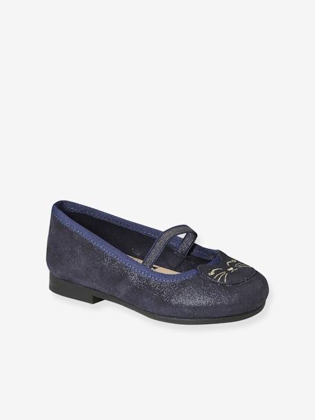 Ballerines cuir pailleté fille collection maternelle marine - vertbaudet enfant 