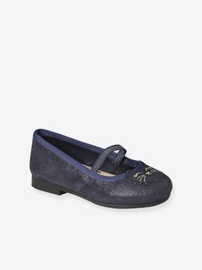 -Leather Ballerina Pumps with Glitter for Girls, Designed for Autonomy