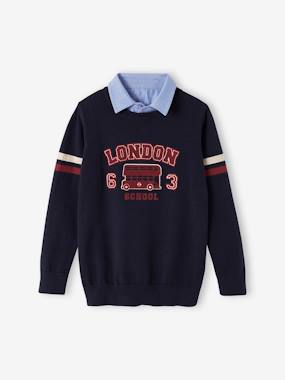 -London Jumper with Chambray Shirt Collar for Boys