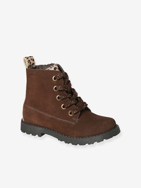 Leather Boots with Laces & Zip for Girls, Designed for Autonomy brown - vertbaudet enfant 