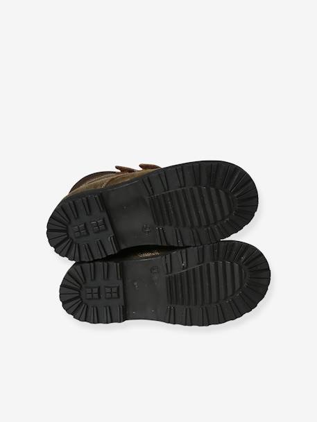 Hook&Loop & Zipped Leather Boots for Children, Designed for Autonomy khaki - vertbaudet enfant 