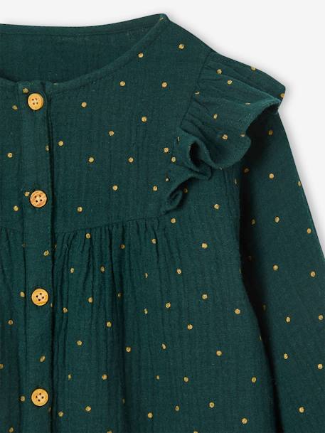 Frilly Blouse in Cotton Gauze for Girls green+terracotta - vertbaudet enfant 