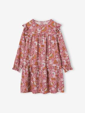 -Frilly Dress with Floral Print for Girls