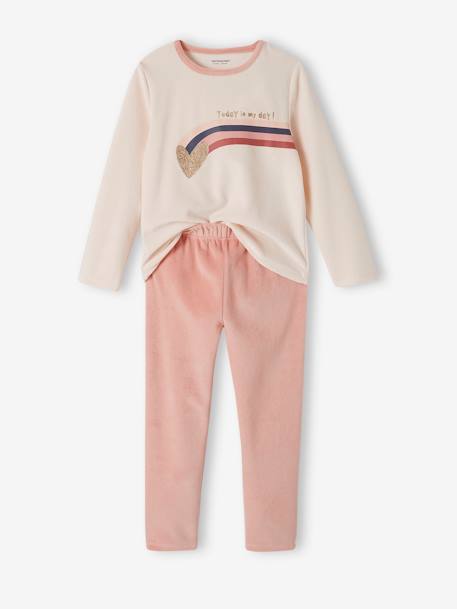 Pack of 2 'Love' Pyjamas in Velour for Girls old rose - vertbaudet enfant 