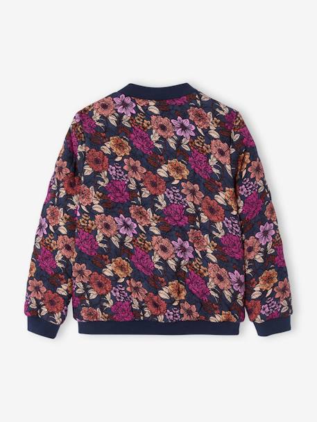 Bomber-Style Padded Jacket with Floral Print for Girls night blue - vertbaudet enfant 