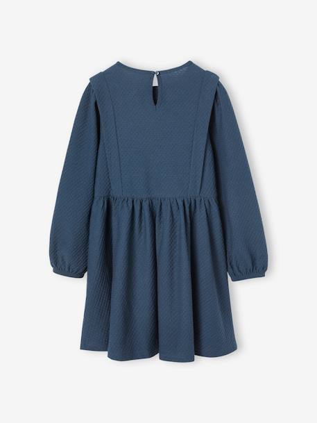 Long Sleeve Dress in Relief Fabric for Girls navy blue - vertbaudet enfant 