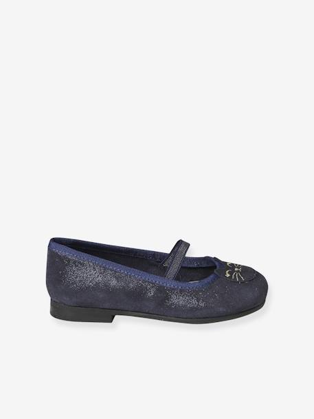 Leather Ballerina Pumps with Glitter for Girls, Designed for Autonomy navy blue - vertbaudet enfant 