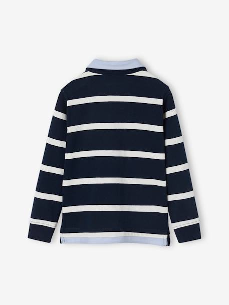 Striped 2-in-1 Effect Polo Shirt, for Boys navy blue+Red Stripes - vertbaudet enfant 