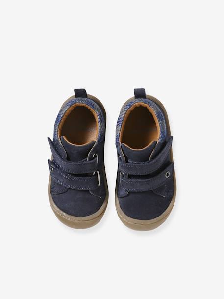 Pram Shoes in Soft Leather with Hook&Loop Strap, for Babies, Designed for Crawling blue+electric blue+navy blue - vertbaudet enfant 