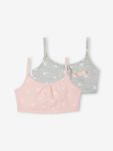 Pack of 2 Bras with Daisy Prints, for Girls marl grey - vertbaudet enfant 