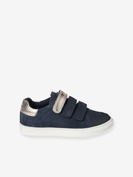Baskets enfant fille en cuir à scratchs marine+marron+noir - vertbaudet enfant 
