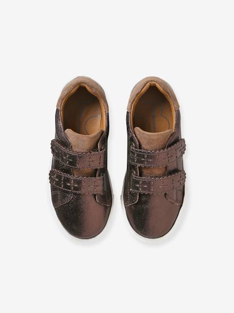 Touch-Fastening Leather Trainers for Girls, Designed for Autonomy bronze+YELLOW LIGHT METALLIZED - vertbaudet enfant 