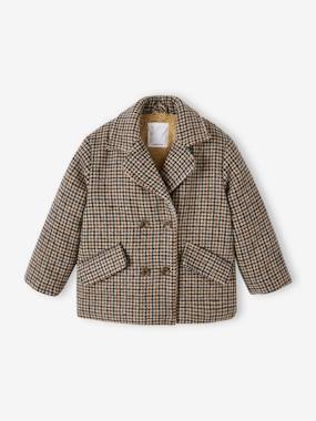 Girls-Coat in Woollen Checks & Sherpa Lining for Girls
