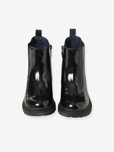 Patent Boots with Zip & Elastic, for Girls brown+navy blue - vertbaudet enfant 
