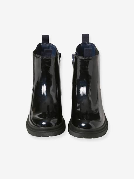 Patent Boots with Zip & Elastic, for Girls navy blue - vertbaudet enfant 