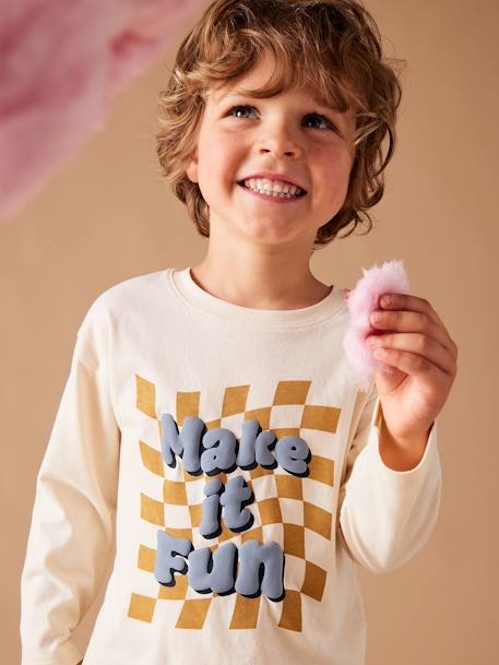 T-shirt à damier message en encre gonflante garçon écru - vertbaudet enfant 