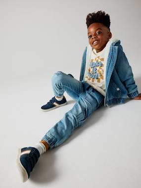 -Denim Jacket with Hood & Sherpa Lining for Boys