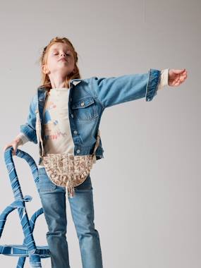 Veste en jean animation fleurs pop au dos fille  - vertbaudet enfant