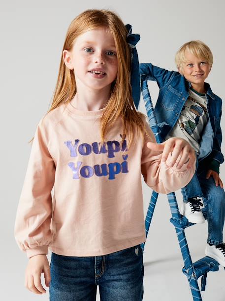 T-shirt évasé message brillant effet métallisé fille chocolat+rose poudré - vertbaudet enfant 