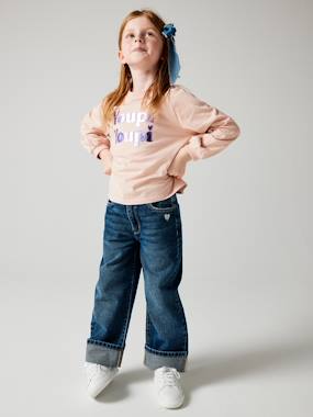Wide-Leg Jeans with Turn-Up, for Girls  - vertbaudet enfant