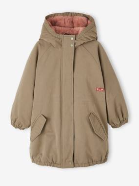 -Hooded Parka with Faux Fur Lining for Girls