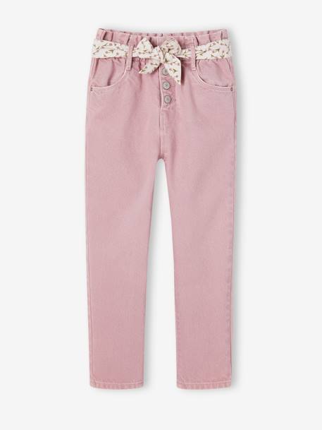 Pantalon fille paperbag ceinture foulard cannelle+mauve - vertbaudet enfant 