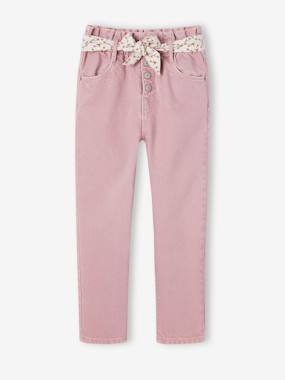 -Paperbag Trousers & Floral Belt for Girls