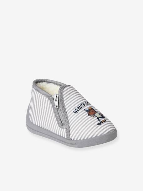 Printed Fabric Indoor Shoes with Zip, for Babies striped grey - vertbaudet enfant 