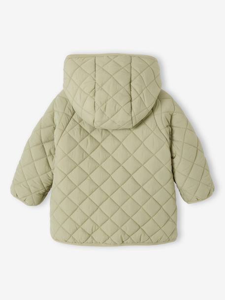 Padded Jacket with Hood, for Babies ecru+green - vertbaudet enfant 
