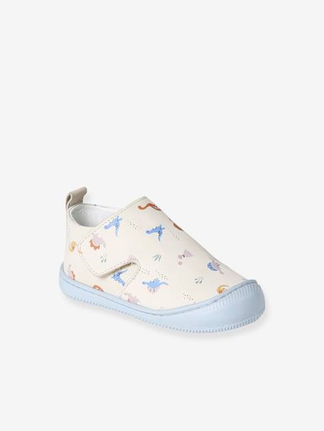 Chaussons scratchés bébé en cuir souple bleu grisé - vertbaudet enfant 