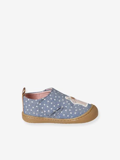 Chaussons bébé toile scratch blanc imprimé+bleu chambray+rose imprimé - vertbaudet enfant 