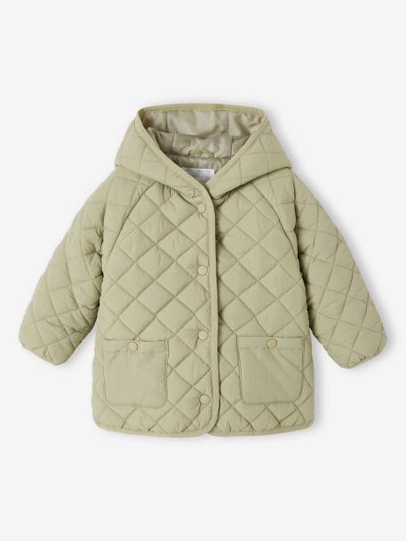 Padded Jacket with Hood, for Babies ecru+green - vertbaudet enfant 