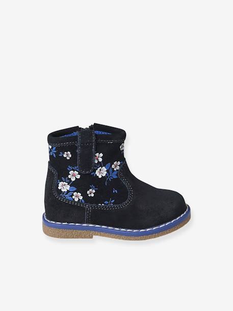 Printed Leather Boots with Zip for Babies printed blue - vertbaudet enfant 