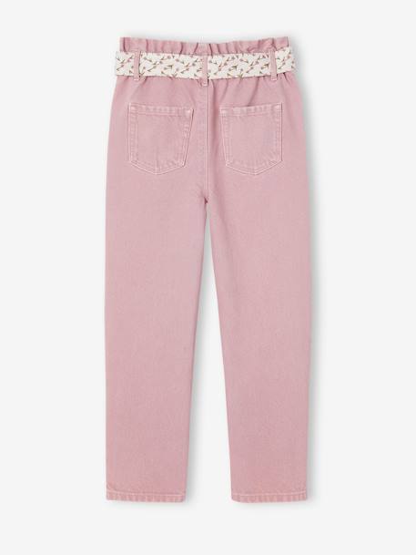 Paperbag Trousers & Floral Belt for Girls apricot+green+mauve - vertbaudet enfant 