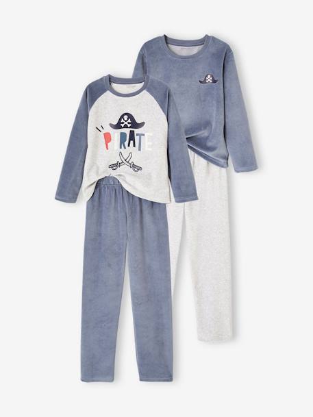Pyjama velours imprimé à motif gris bébé garçon