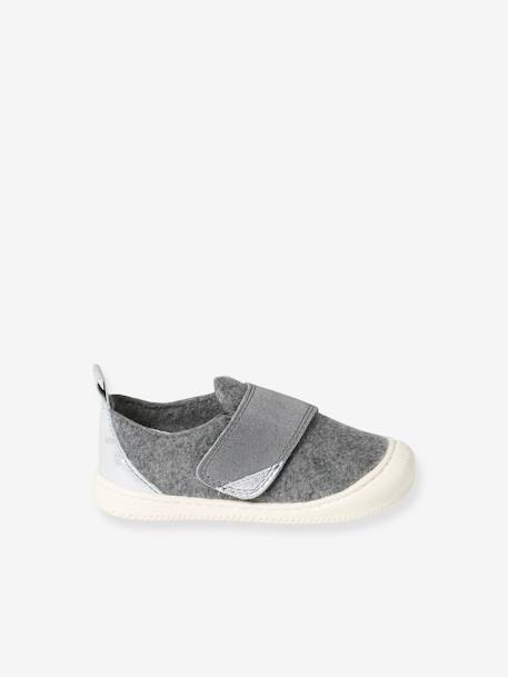 Felt Indoor Shoes with Hook-and-Loop Strap, for Babies marl grey - vertbaudet enfant 