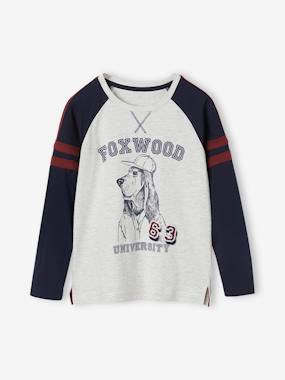 T-shirt motif chien animation badge garçon manches longues raglan  - vertbaudet enfant