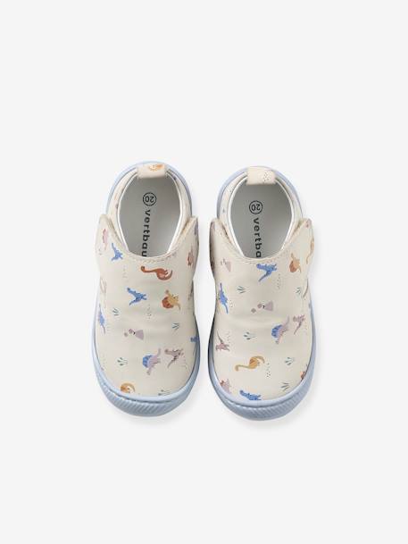 Chaussons scratchés bébé en cuir souple bleu grisé - vertbaudet enfant 