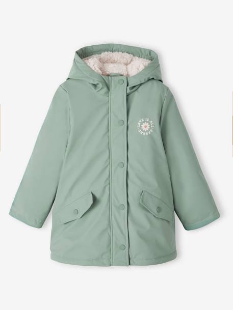 Raincoat with Sherpa Lining for Girls lichen+pale pink - vertbaudet enfant 